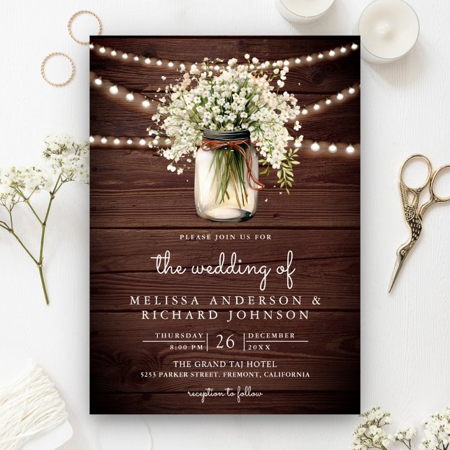 Convites Rustic Baby's Breath Jarra de Pedra Tudo em Um Cas (Criador carregado)