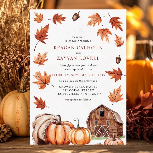 Convites Rustic Barn Acorns Autumn Deixa Casamento Fazenda (Criador carregado)