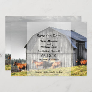 Convites Rustic Barn and Horses Save the Date Weding
