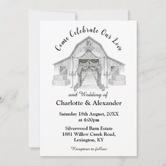Convites Rustic Barn Black and White Wedding Invitation