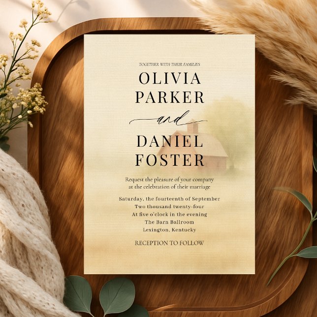 Convites Rustic Barn Farmhouse Watercolor Wedding  (Criador carregado)