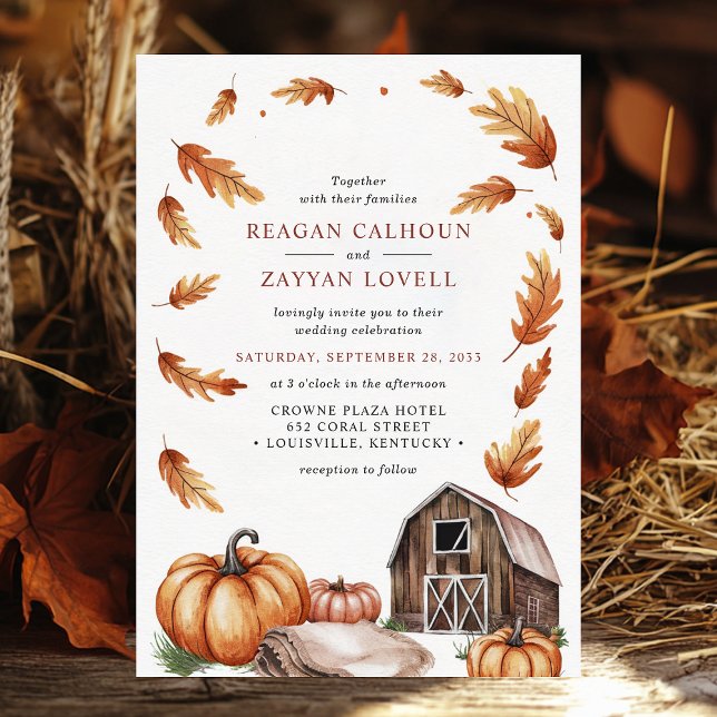 Convites Rustic Barn Pumpkins Autumn Deixa Casamento Fazend (Criador carregado)