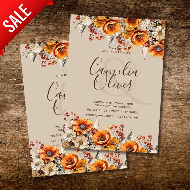 Convites Rustic Barn Wedding | Queda de Outono Queimado Lar (Criador carregado)