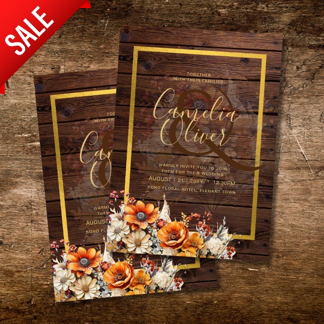Convites Rustic Barn Wedding | Queda de Outono Queimado Lar (Criador carregado)