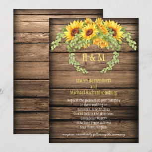 Convites Rustic Barn Wood Girassóis Wreath Antlers Casament