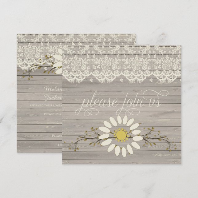 Convites Rustic Barn Wood Lace Posto Floral Casamento (Frente/Verso)