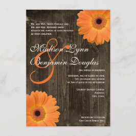 Convites Rustic Barn Wood Orange Daisy Casamentos
