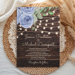 Convites Rustic Barn Wood String Luz Azul Casamento Floral
