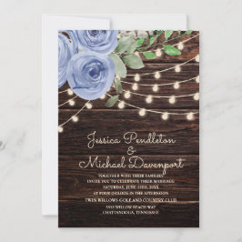 Convites Rustic Barn Wood String Luz Azul Casamento Floral