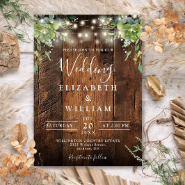 Convites Rustic Barn Wood String Luz verde Casamento