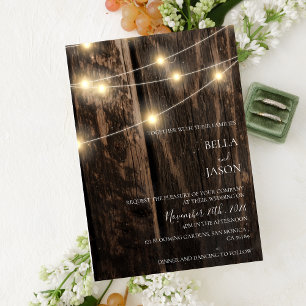 Convites Rustic Barn Wood String Luzes Campo Casamento