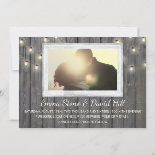 Convites Rustic Barn Wood String Luzes De Casamento Foto