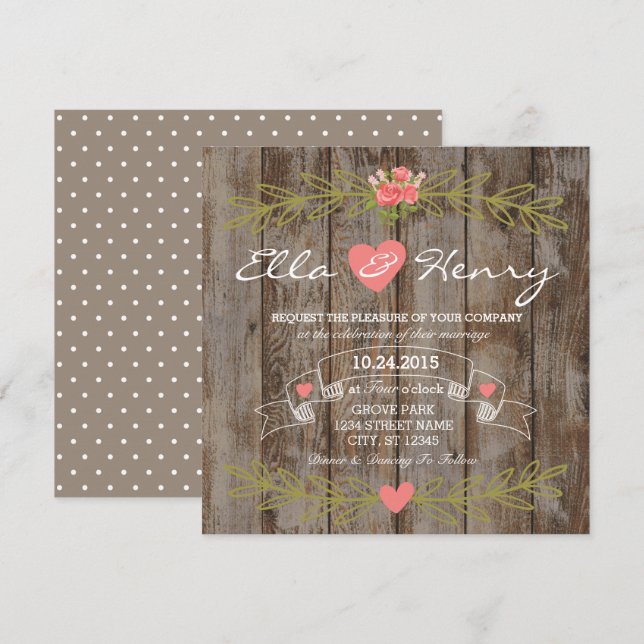 Convites Rustic Barn Wood Wedding Invitation (Frente/Verso)