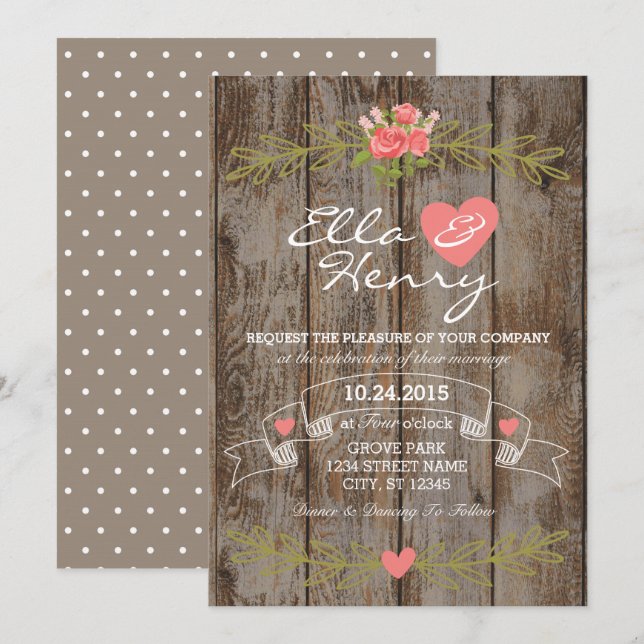 Convites Rustic Barn Wood Wedding Invitation (Frente/Verso)