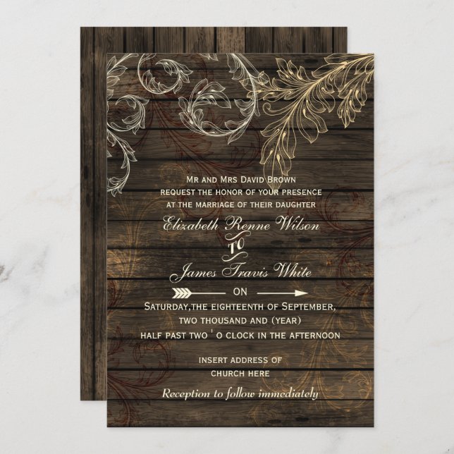 Convites Rustic Barnwood, casamento florescente (Frente/Verso)