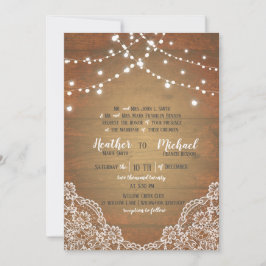 Convites Rustic Barnwood Lace String Luzes Casadas W/RSVP