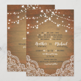 Convites Rustic Barnwood Lace String Luzes Casadas W/RSVP