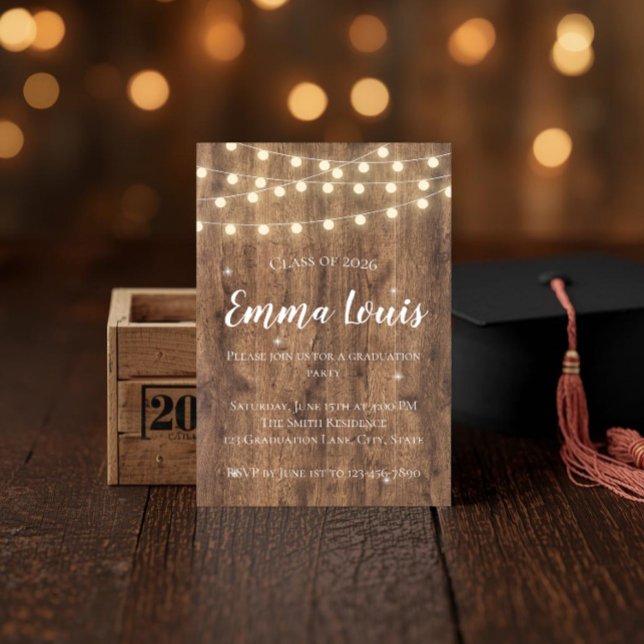 Convites Rustic BBQ Graduation Party Invitation with Photo (Criador carregado)
