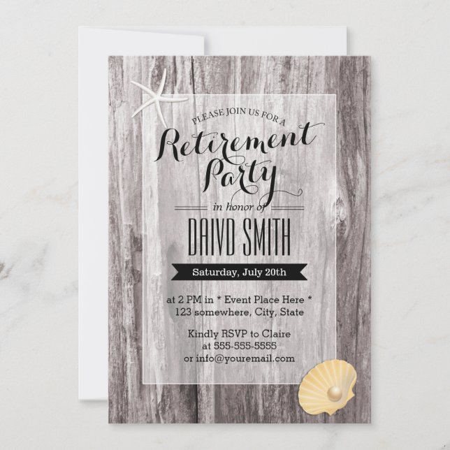 Convites Rustic Beach Driftwood Retirement Party (Frente)