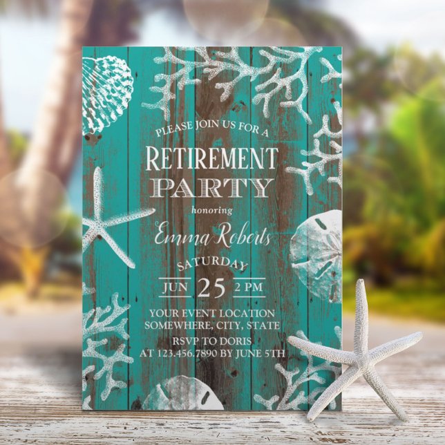Convites Rustic Beach Starfish & Seashell Retirement (Criador carregado)
