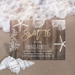 Convites Rustic Beach Sweet 16 Starfish Seashells Aniversár<br><div class="desc">Rustic Beach Sweet 16 Starfish & Seashells - Convites de aniversário.</div>