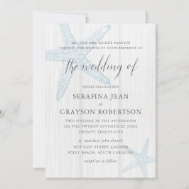 Convites Rustic Beach Weding Tropical Blue Starfish Invita