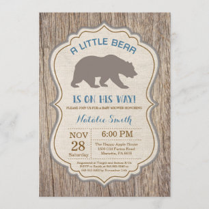 Convites Rustic Bear Chá de fraldas Invitation Boy