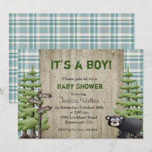 Convites Rustic Bear Chá de fraldas Invitation Boy