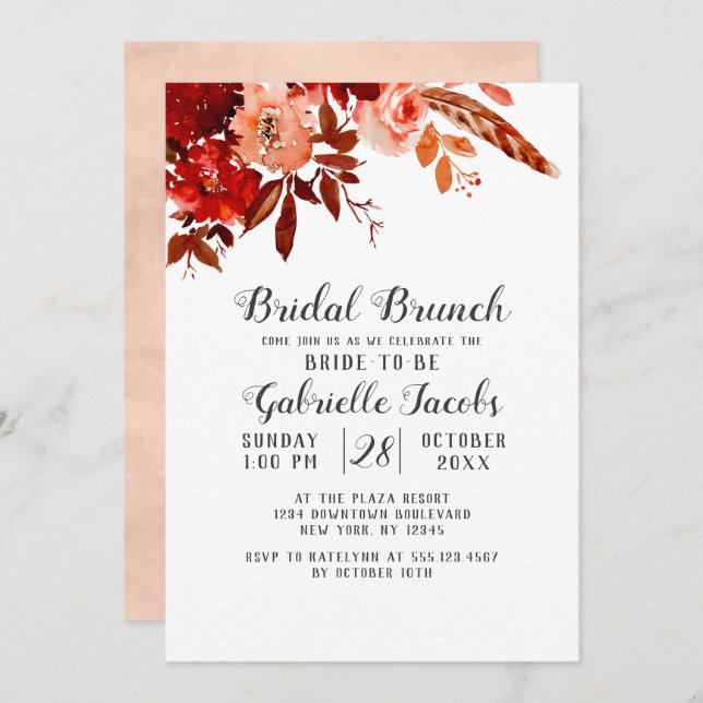 Convites Rustic Beauty Floral Boho Chic Bridal Brunch (Frente/Verso)