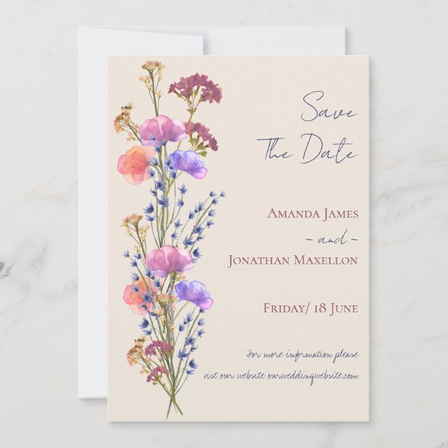 Convites Rustic Beige Acrylic Floral Salvar Data (Frente)