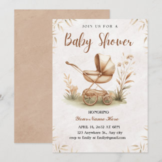 Convites Rustic Beige Watercolor Chá de fraldas Invitation 