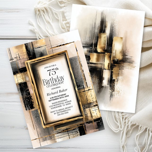 Convites Rustic Black and Gold 75th Birthday Party (Criador carregado)