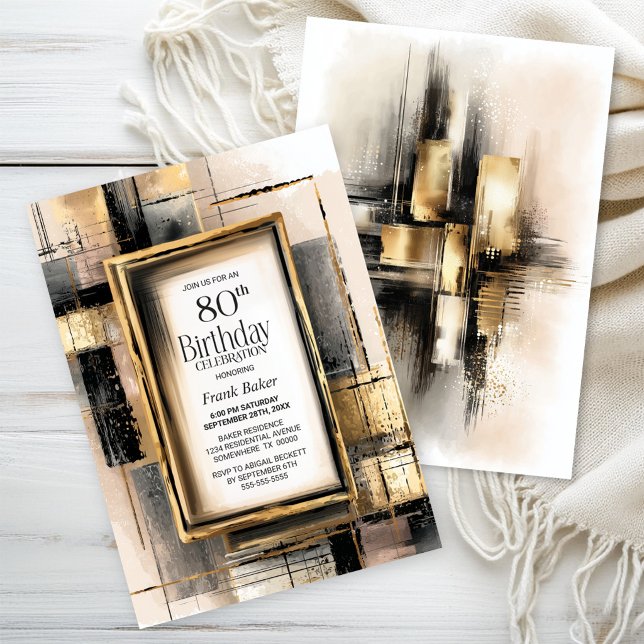 Convites Rustic Black and Gold 80th Birthday Party (Criador carregado)