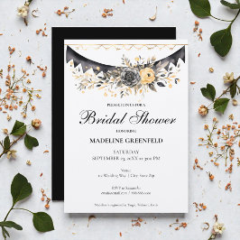 Convites Rustic Black and Peach Floral Bridal Shower