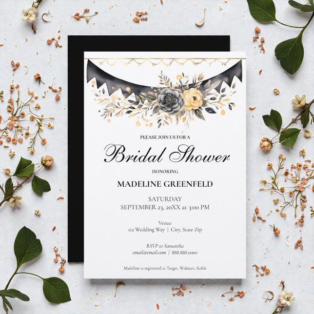 Convites Rustic Black and Peach Floral Bridal Shower (Criador carregado)