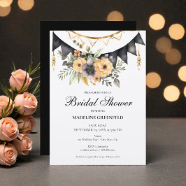 Convites Rustic Black and Peach Floral Bridal Shower