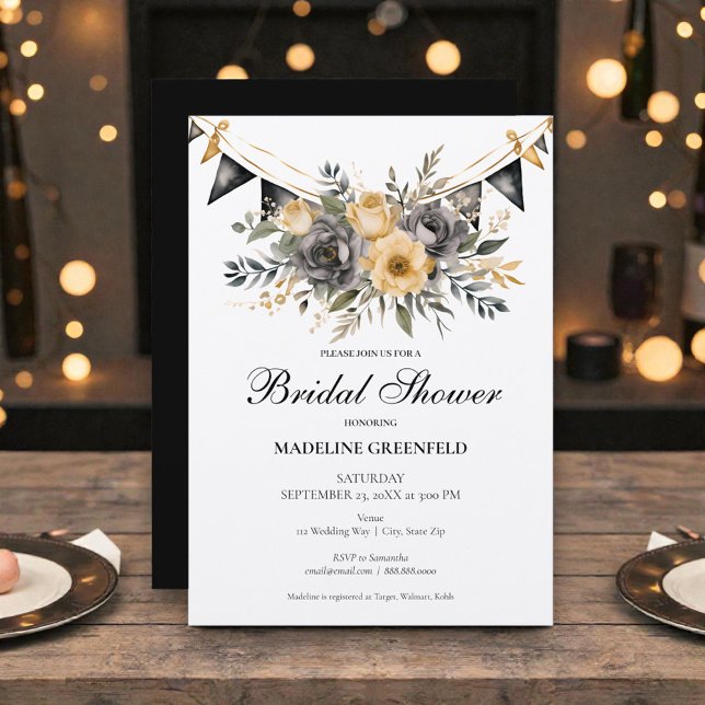 Convites Rustic Black and Peach Floral Bridal Shower (Criador carregado)