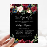 Convites Rustic Black Night Before Rehearsal Dinner<br><div class="desc">This rustic black night before rehearsal dinner invitation is perfect for a classic family and friends night before the wedding get together dinner. The design features burgundy,  red,  navy,  blue and blush radiant and graceful hand-painted flowers in a black background,  inspiring natural beauty.</div>