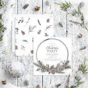 Convites Rustic Black Winter Pinecone Wreath Folidy Party