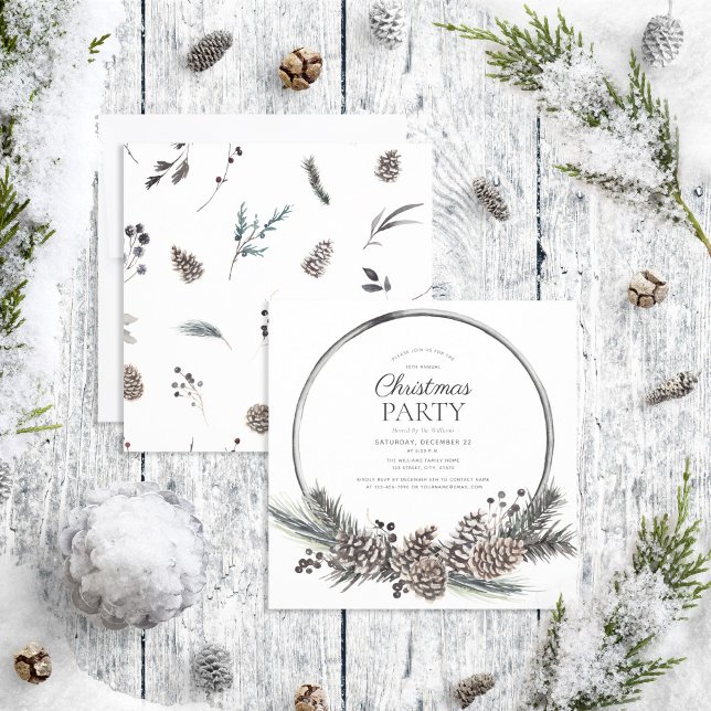 Convites Rustic Black Winter Pinecone Wreath Folidy Party (Criador carregado)