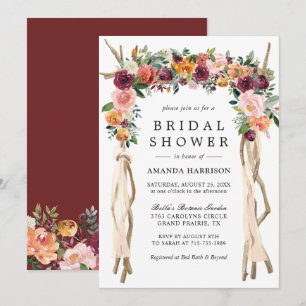 Convites Rustic Bloom Burgundy Blush Chá de panela Floral