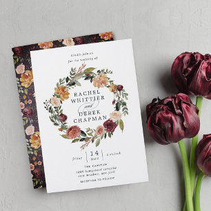 Convites Rustic Bloom Watercolor Floral Wreath Weds