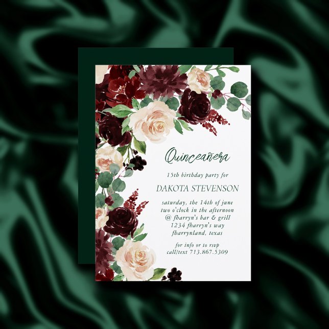 Convites Rustic Blooms | Terracotta Marsala Red Quinceanera (Criador carregado)