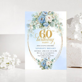 Convites Rustic Blue and Gold 60th Birthday Invitation