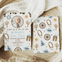 Rustic Blue Brown Boys First Rodeo primeiro aniver