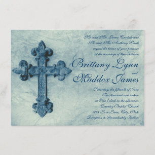 Convites Rustic Blue Cross - Convocações de Casamento com