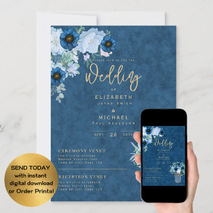 Convites Rustic Blue Floral Wedding Instant Digital