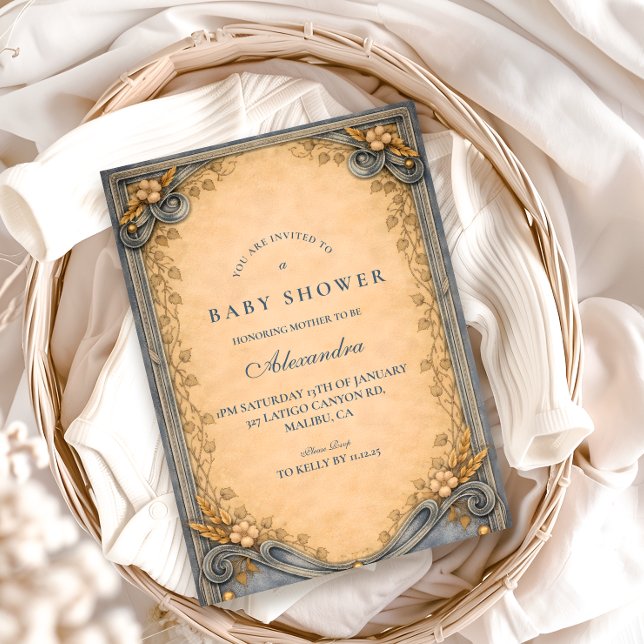 Convites Rustic Blue Jeans Baby Shower (Criador carregado)