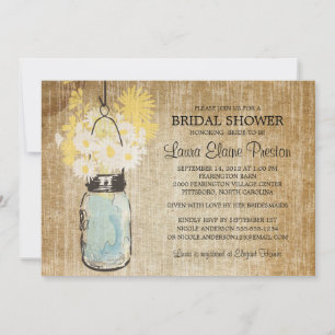 Convites Rustic Blue Mason Jar e Wildflower Daisies