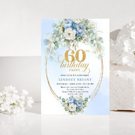 Convites Rustic Blue Peony Gold 60th Birthday Invitation